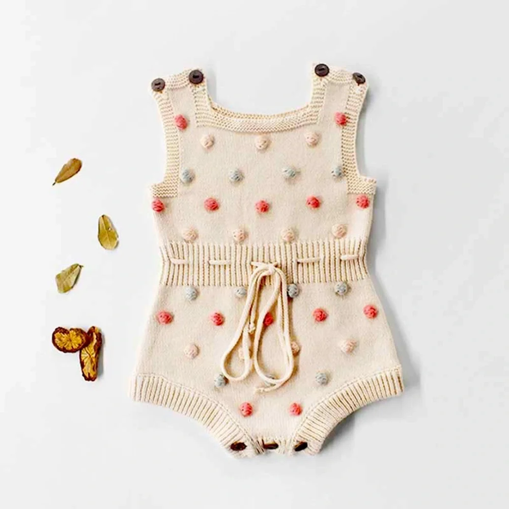 Chubby Bubby Bear Baby Knitted Pompom Romper Jumpsuit 100% Cotton Size 6-12 M